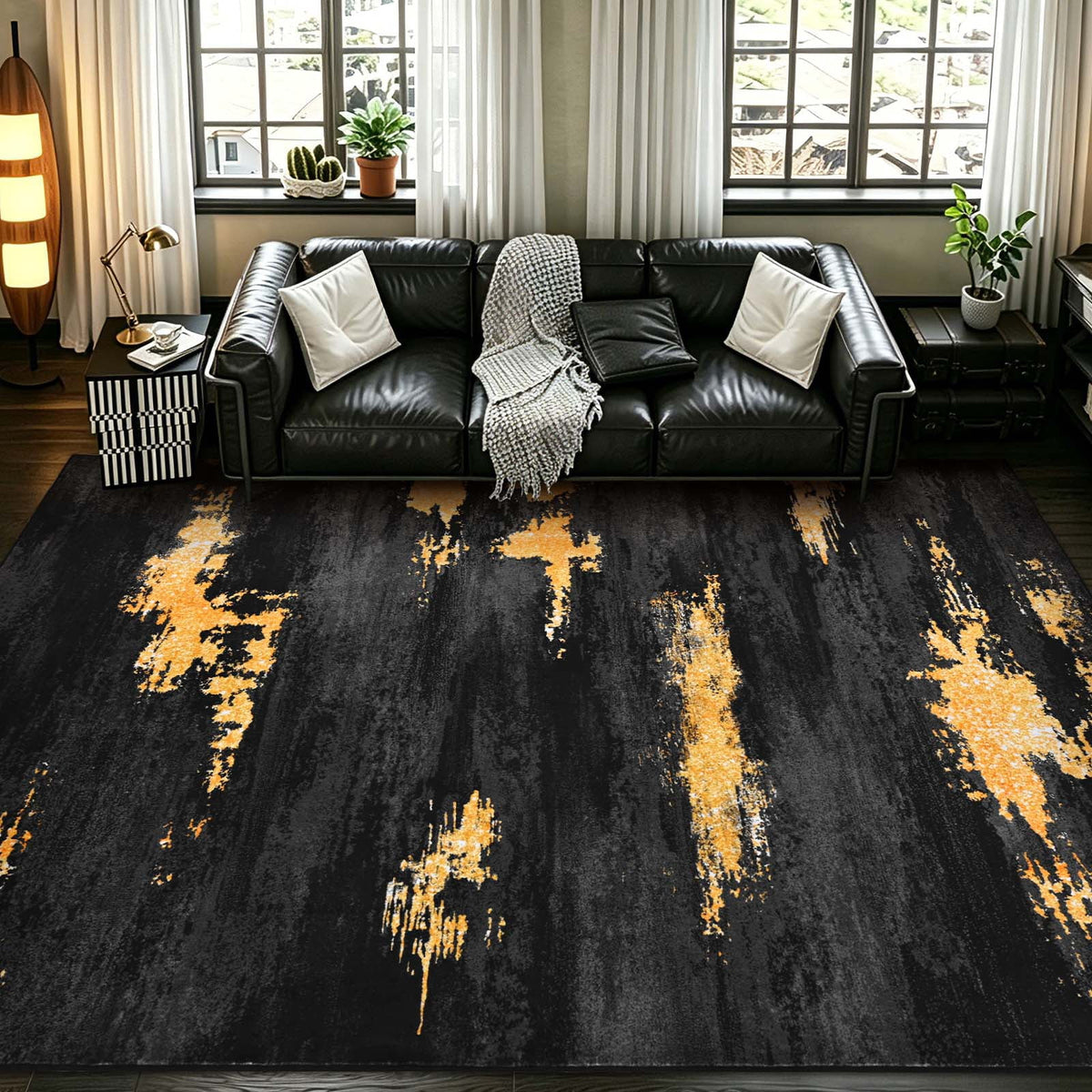 Bleum Cade 8'x10' Area Rugs for Living Room, Washable Rugs Modern Rugs for Bedroom Dinning Room,Abstract Rug Ultra Soft Non Slip Durable Large Carpet Home Decor, Black Gold