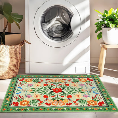 Bleum Cade Area Rugs for Doormat 2X3,Spring Boho Floral Rug, Machine Washable Non Slip Welcome Mat, Low Pile Carpet for Entryway, Kitchen, Front Door Indoor Entrance,Green