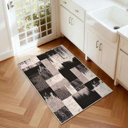 Bleum Cade Area Rugs 2x3 Entryway Rug,Modern Geometric Patchwork Non Slip Rugs for Entryway, Washable Abstract Area Rug Door Mat Indoor, Rockwood Collection Welcome Mat for Kitchen,Chocolate