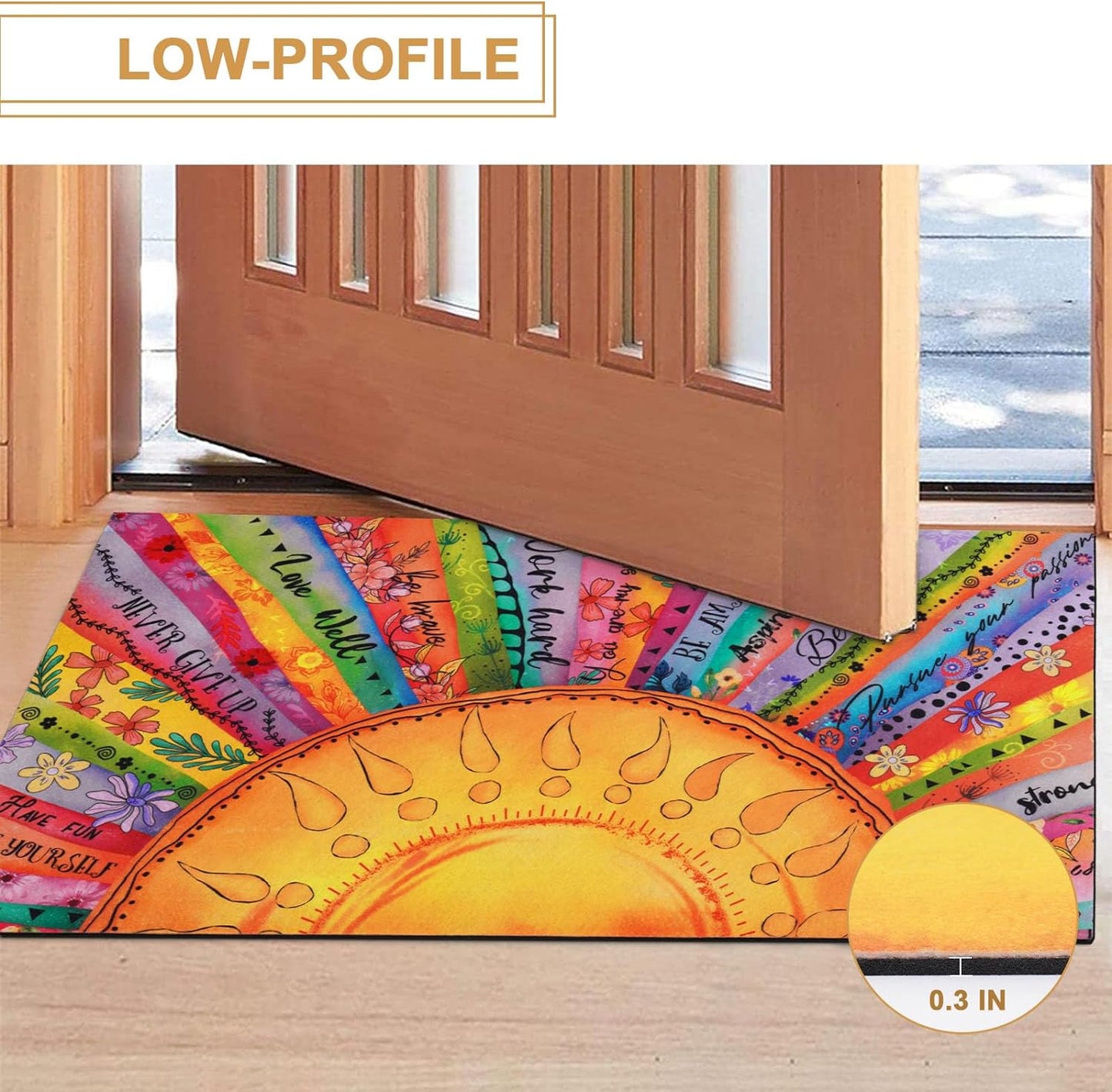 BLEUM CADE Boho Sun Welcome Mat Outdoor Door Mat Outside for Front Door,Non-slip Rubber Backing Doormat,Low-Pile Mat for Entrance,18 x 30 inches
