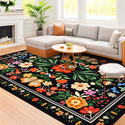 Bleum Cade 8'x10' Area Rugs for Living Room, Washable Rugs Modern Rugs for Bedroom Dinning Room,Boho Floral Rug Ultra Soft Non Slip Durable Large Carpet Home Decor, Black