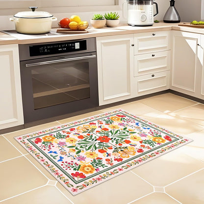 Bleum Cade Area Rugs for Doormat 2X3,Spring Boho Floral Rug, Machine Washable Non Slip Welcome Mat, Low Pile Carpet for Entryway, Kitchen, Front Door Indoor Entrance,Beige