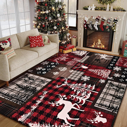 BLEUM CADE Christmas Area Rug 3x5 Rugs for Bedroom,Soft Low Pile Washable Rug,Xmas Tree Snowflake Non Slip Throw Rugs Winter Elk Christmas Carpet for Holiday Decor