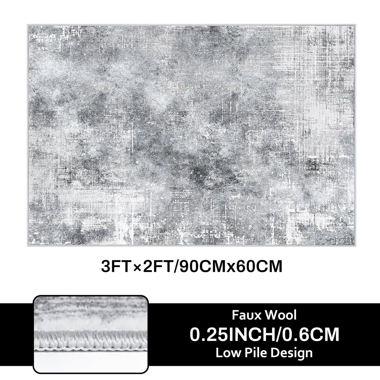 Bleum Cade 2x3 Doormat Area Rugs,Soft Washable Non Slip Bedroom Rug,Modern Abstract Grey Dinning Room Large Carpet