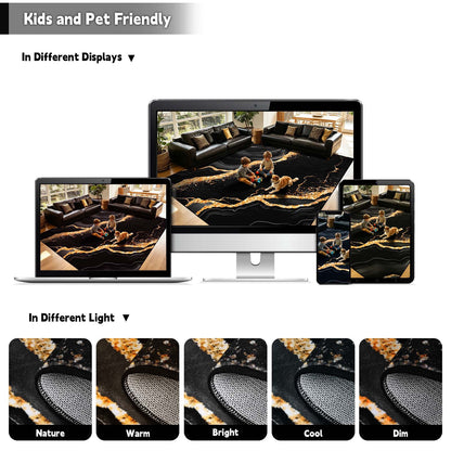 Bleum Cade 2x6 Runner Rugs for Hallways Kitchen Modern Abstract Washable Rug Soft Non Slip Black Gold Marble Indoor Carpet for Laundry Entryway Bedroom Bathroom