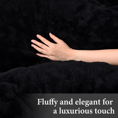 BLEUM CADE Fluffy Duvet Cover Set Queen Size,3 Pieces Soft Shaggy Rabbit Fluff Plush Bedding Comforter Cover Set with 2 Pillowcases,Black