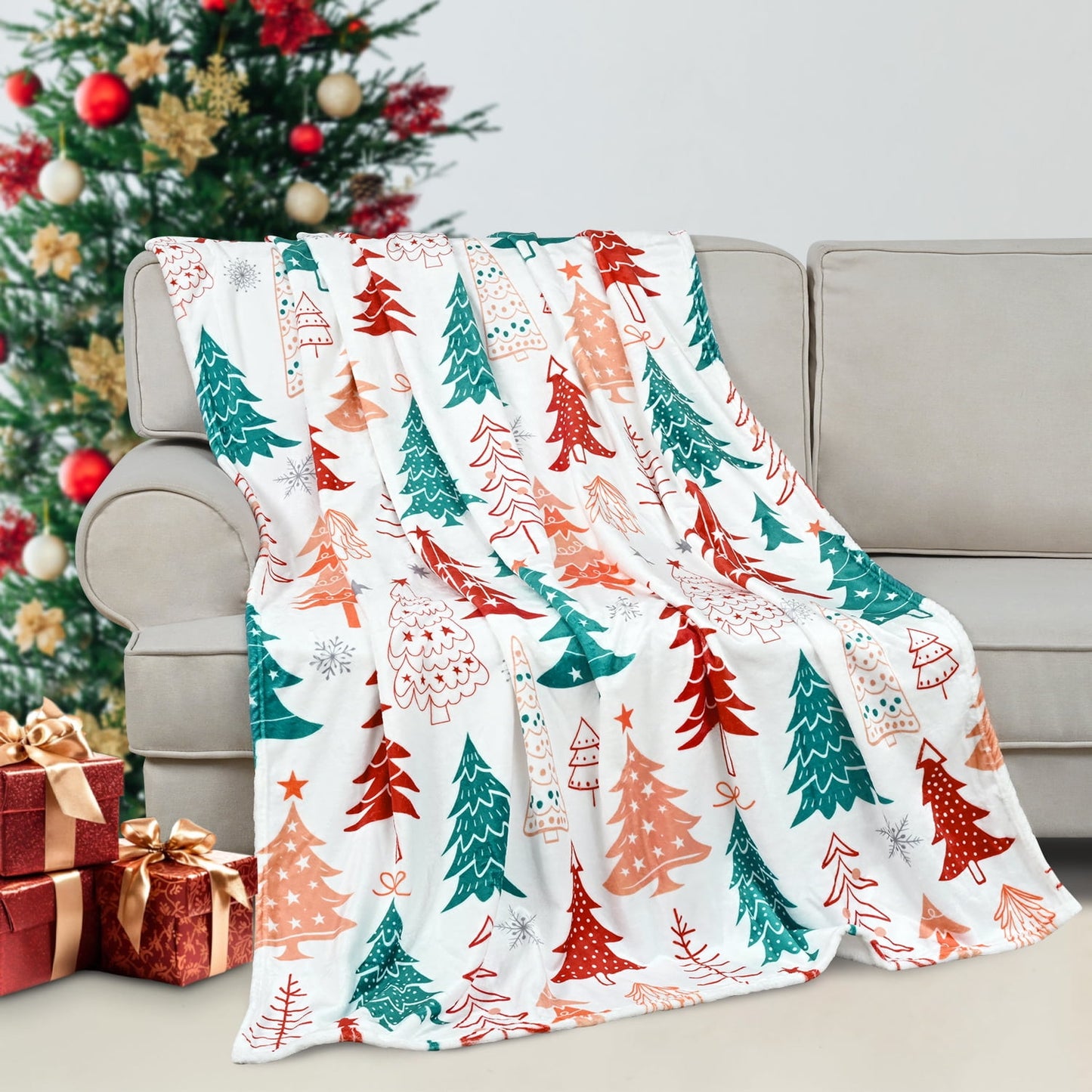 BLEUM CADE Christmas Throw Blanket, Christmas Tree and Snowflake Blankets, Super Soft & Cozy Flannel Blankets for Couch Bed Holiday Decor (50" x 60" )