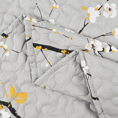 Bluem Cade Flower Quilt Set Twin Size,Lightweight 3 Pieces Gray Quilts Bedspread,Reversible Quilt Coverlets for All Season
