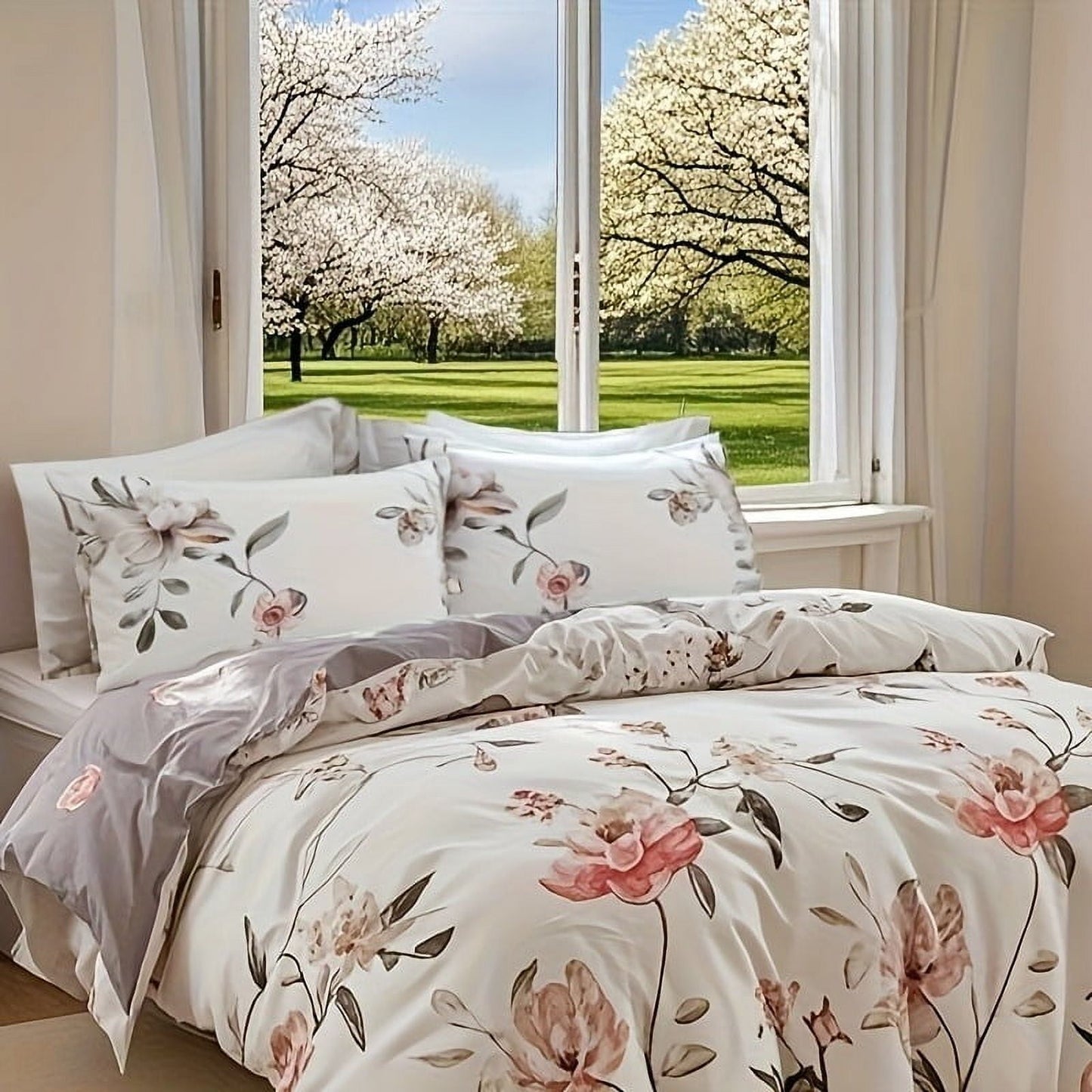 BLEUM CADE Floral Duvet Cover Set, 2-Piece Luxury Bedding Comforter Set, Soft Comforter Cover with Invisible Zip,Duvet Cover and One Pillowcase,Twin