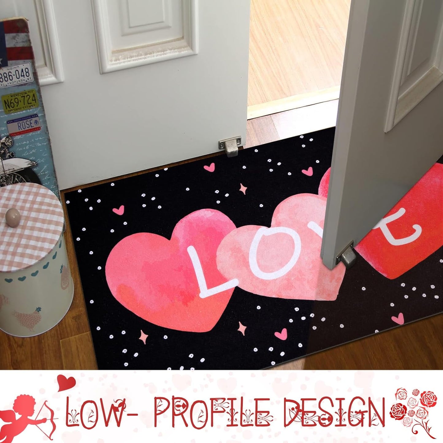 BLEUM CADE Valentine's Day Door Mat Outdoor Love Heart Door Mat Non Slip Low-Profile Welcome Doormat Valentines Gift,18 x 30 inch
