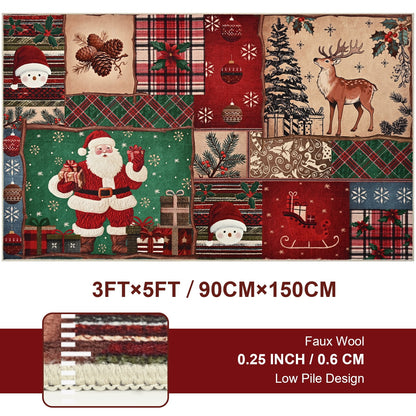 BLEUM CADE Christmas 3x5 Area Rugs for Living Room,Santa Claus Spliced Pattern Low Pile Washable Non Slip Rug Carpet Xmas Decor