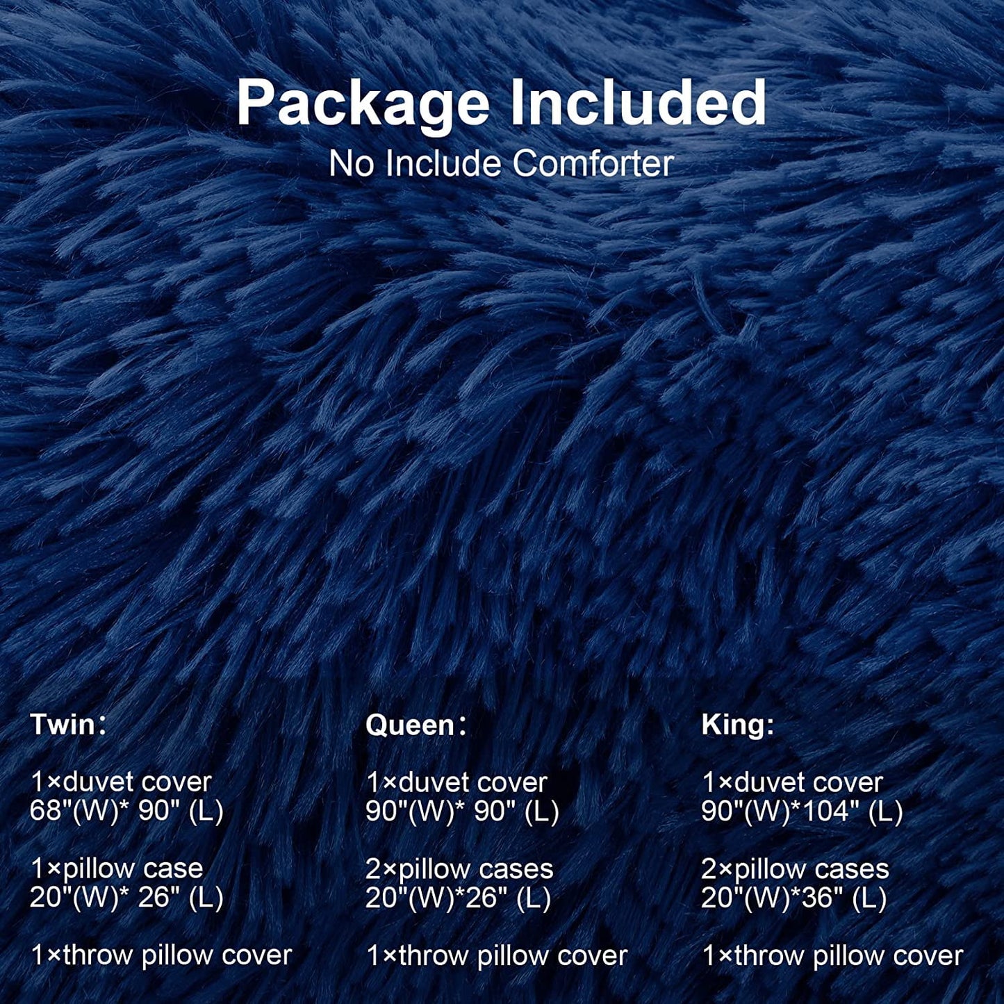 BLEUM CADE Luxury Fluffy Fuzzy Twin Bedding Comforter Cover Set,3 Pieces Shaggy Duvet Cover Set,Furry Plush Velvet Comforter Cover with Zip Closure,Twin,Navy Blue