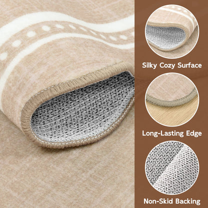 Bleum Cade Scalloped Modern Area Rugs 2'x 3' Entryway Rug, Solid Khaki Washable Non Slip Door Mat Indoor Outdoor Welcome Mat for Bathroom,Laundry,Kitchen