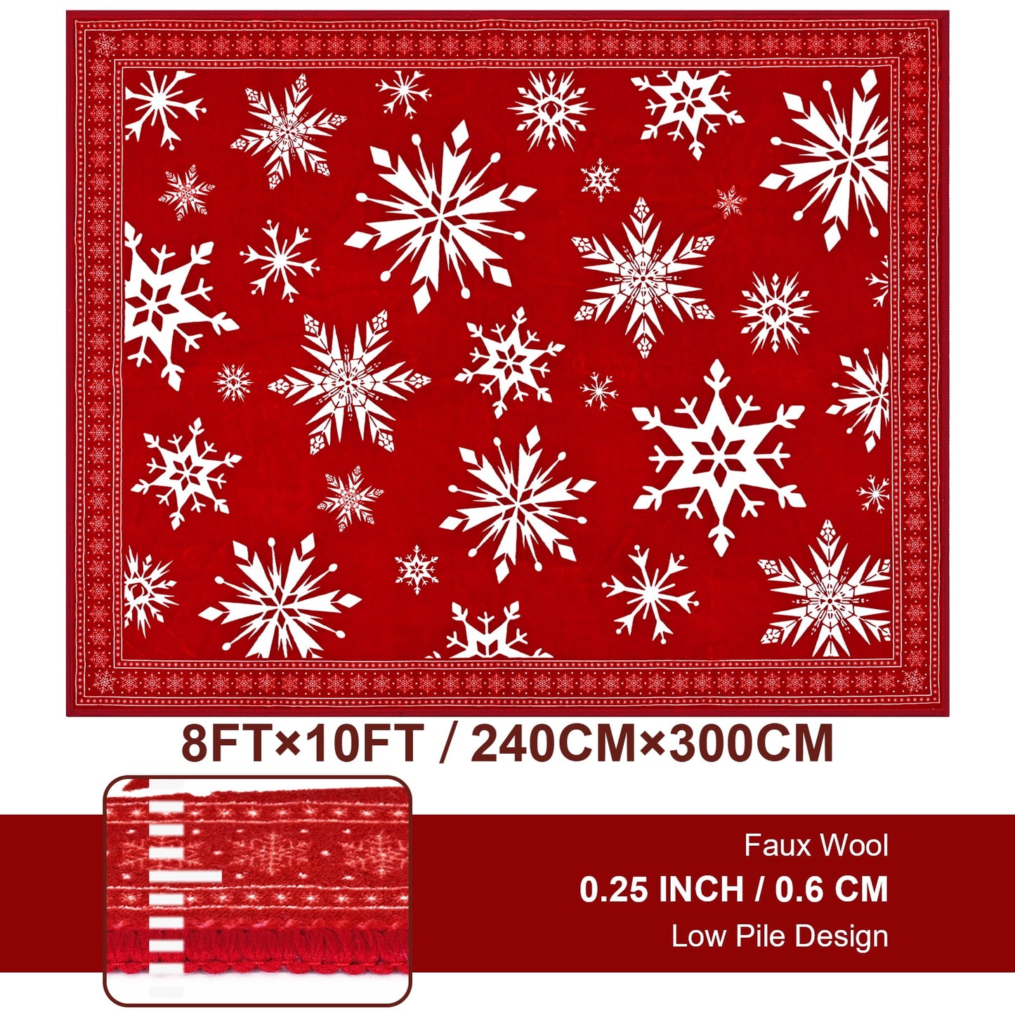 Bleum Cade Christmas Rug for Living Room 8x10 Area Rugs, Snowflake Washable Rugs for Bedroom Dinning Room,Red Soft Low Pile Rug,Non Slip Durable Large Carpet for Christmas Decorations