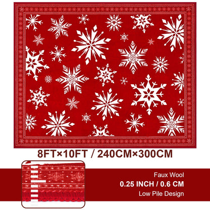 Bleum Cade Christmas Rug for Living Room 8x10 Area Rugs, Snowflake Washable Rugs for Bedroom Dinning Room,Red Soft Low Pile Rug,Non Slip Durable Large Carpet for Christmas Decorations