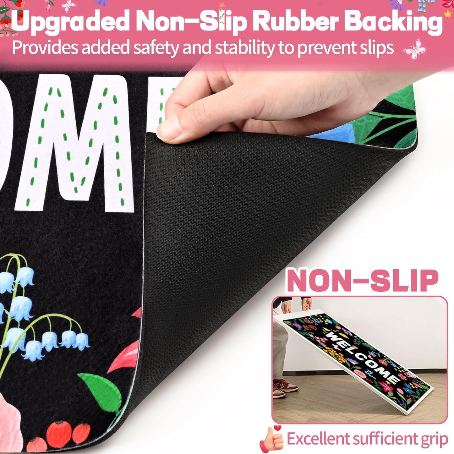 BLEUM CADE Spring Welcome Mat Non Slip Outdoor Door Mats Low Profile Entrance Doormats for Outside Patio