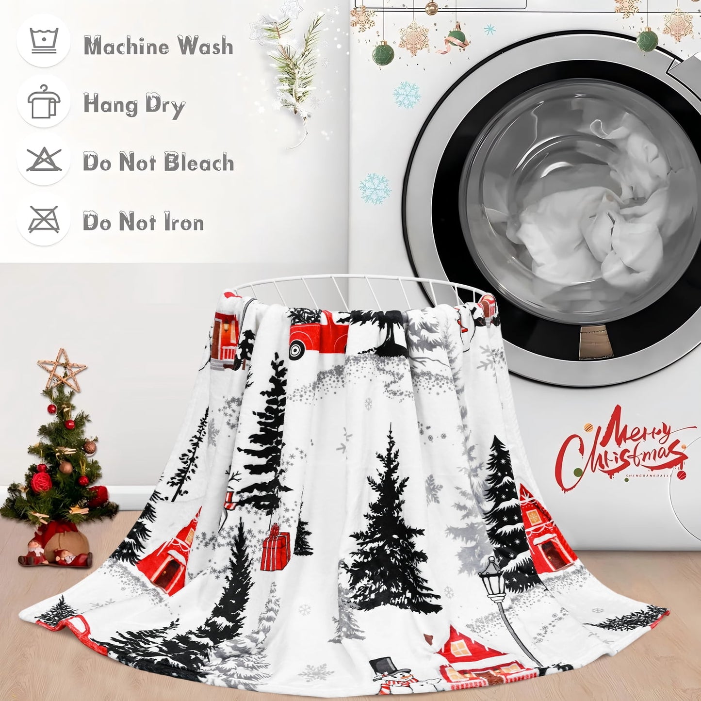 BLEUM CADE Christmas Decorations Throw Blanket, Christmas Tree and Snowman Blankets, Super Soft & Cozy Flannel Blanket for Couch Bed (50" x 60" )