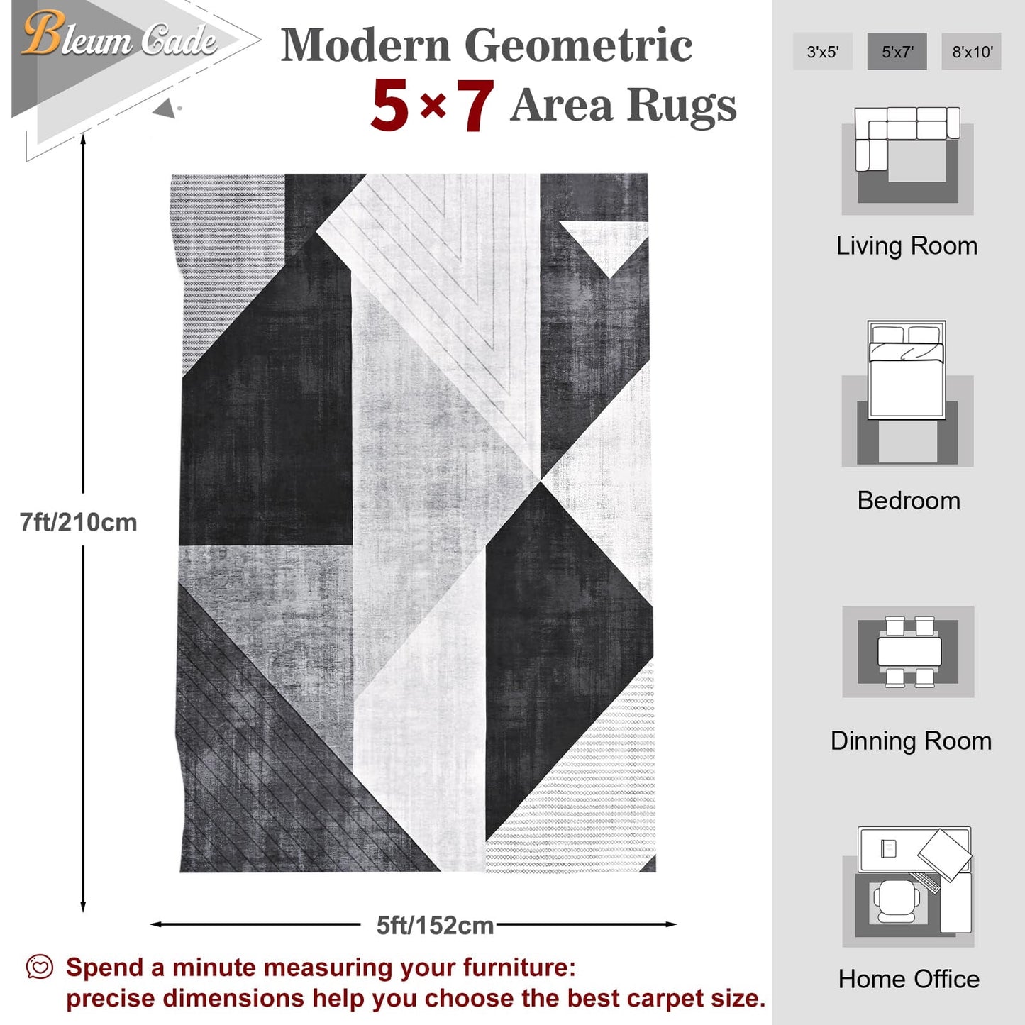 Bleum Cade Rugs for Living Room 5x7 Area Rug, Modern Geometry Washable Rugs for Bedroom, Non-Slip Indoor Rug, Soft Low Pile Stain Resistant Geometric Floor Large Carpet Home Decor