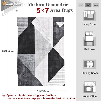 Bleum Cade Rugs for Living Room 5x7 Area Rug, Modern Geometry Washable Rugs for Bedroom, Non-Slip Indoor Rug, Soft Low Pile Stain Resistant Geometric Floor Large Carpet Home Decor
