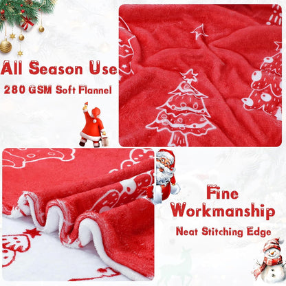 BLEUM CADE Reversible Christmas Throw Blanket for Couch,Red Christmas Blanket Soft Flannel Xmas Tree Blanket, 50 x 60 Inch