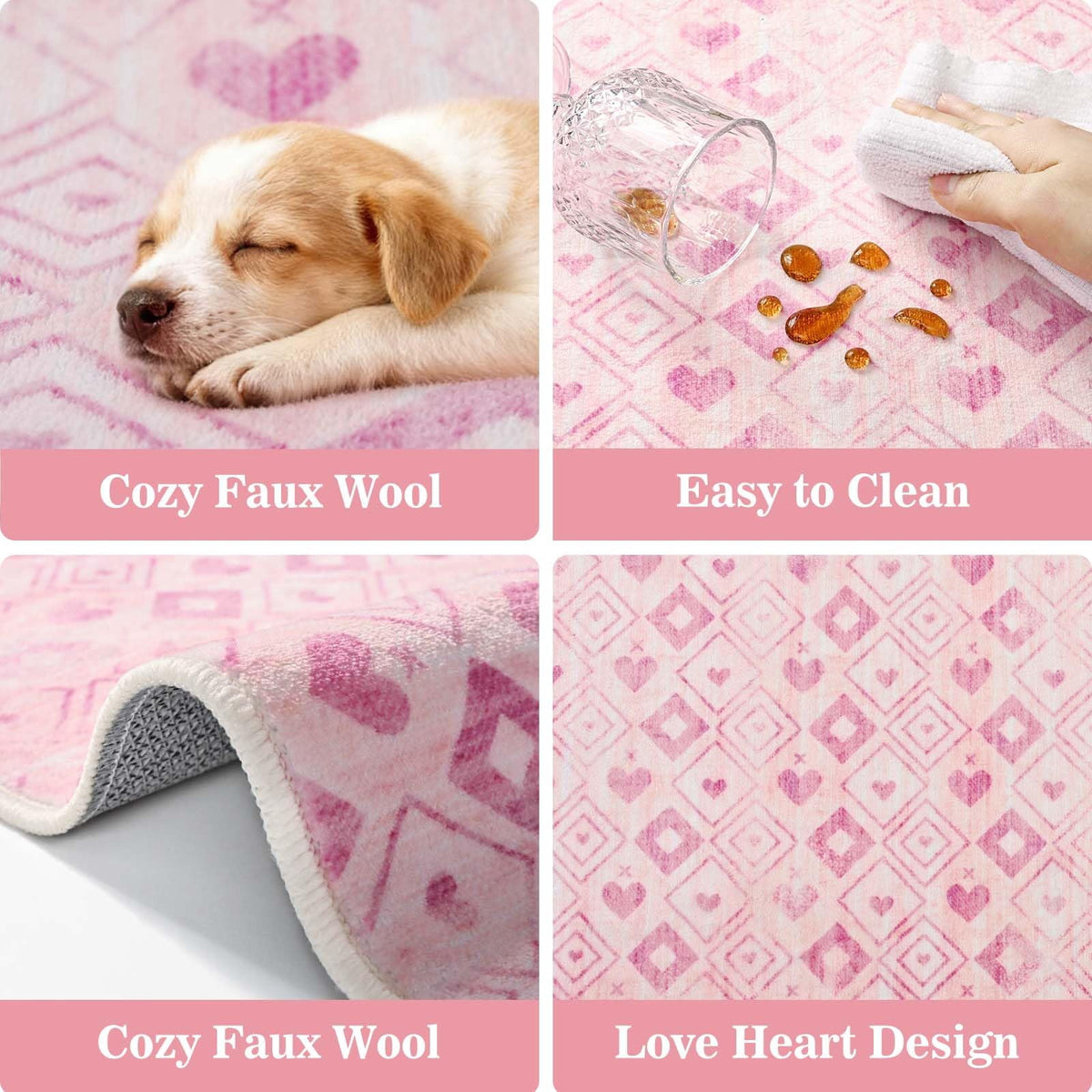 Bleum Cade 2'x3' Washable Entry Rug, Super Soft Low Pile Non-Slip Outdoor Indoor Pink Love Hearts Door Mat for Kitchen, Laundry Entryway, Bathroom, Mother's Day Ideal Gift for Mom