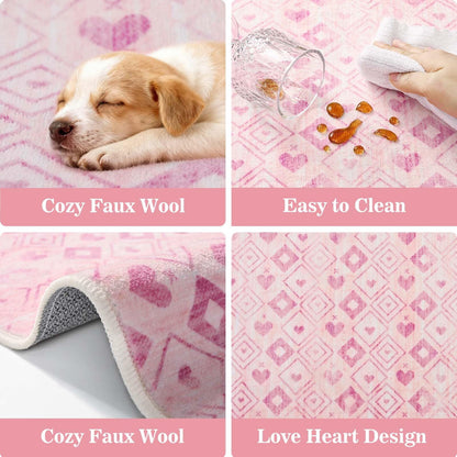 Bleum Cade 2'x3' Washable Entry Rug, Super Soft Low Pile Non-Slip Outdoor Indoor Pink Love Hearts Door Mat for Kitchen, Laundry Entryway, Bathroom, Mother's Day Ideal Gift for Mom