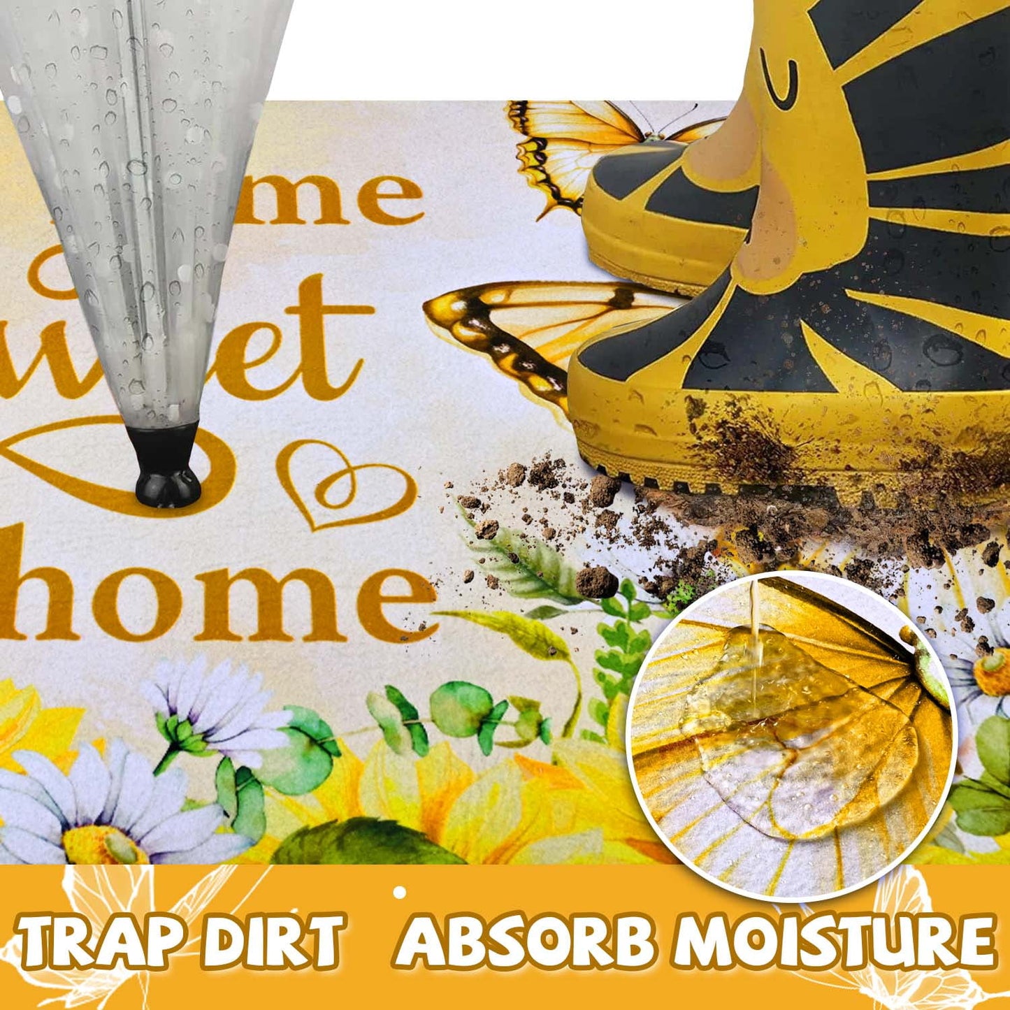 BLEUM CADE Spring Welcome Mat Butterfly Outdoor Doormat,Non Slip Sunflower Entry Mat for Outside Patio,18 x 30 inches