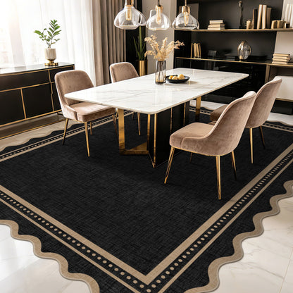 Bleum Cade Scalloped 5'x 7' Area Rug for Living Room,Washable Rug Solid Black Stain‑Resistant Carpet,Ultra Soft Low Pile Non Slip Rugs for Bedroom,Office,High Traffic Areas