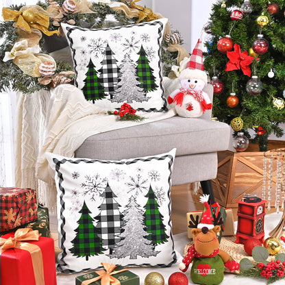 BLEUM CADE Christmas Throw Pillow Covers 18 x 18 inch Snowflakes Xmas Tree Buffalo Plaid Pillow Covers Set of 2,Winter Holiday Decorative Pillow Cases