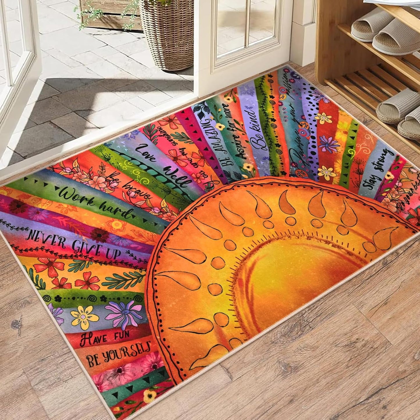 Bleum Cade Boho Sun Area Rugs 2x3 Entryway Rug,Non Slip Washable Door Mat Outdoor Indoor Welcome Mat for Entrance
