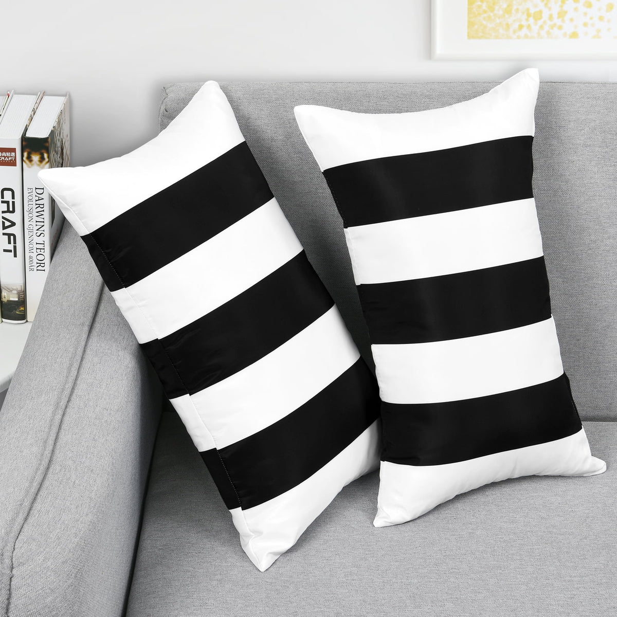BLEUM CADE 2 Pack Black and White Striped Throw Pillow Covers 12 x 20 inch Outdoor Patio Pillows Cushion Cover Waterproof Pillow Cases for Couch Pillows Sofa