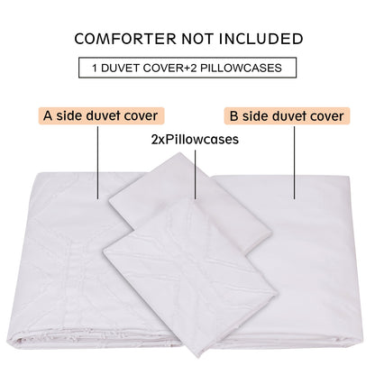 BLEUM CADE 3 Pieces Comforter Set Queen Size Soft Breathable Duvet Cover Set,Tufted Geometric Bed Comforter Cover Set,White