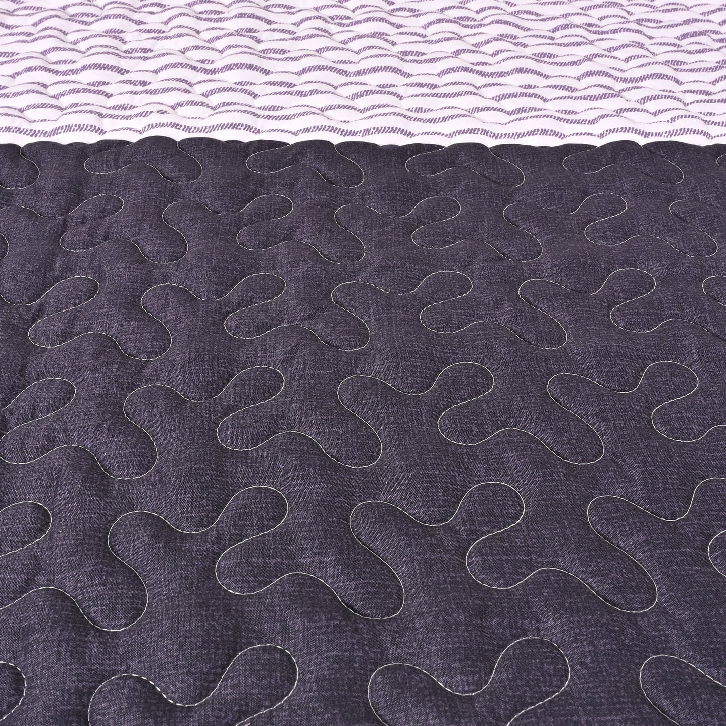 BLEUM CADE 3 Piece Twin Quilt Set with 1 Pillow Shams,Purple Gray Lightweight Bedspread for All-Season,Handblock Striped Reversible Quilt Coverlet for Twin Bed