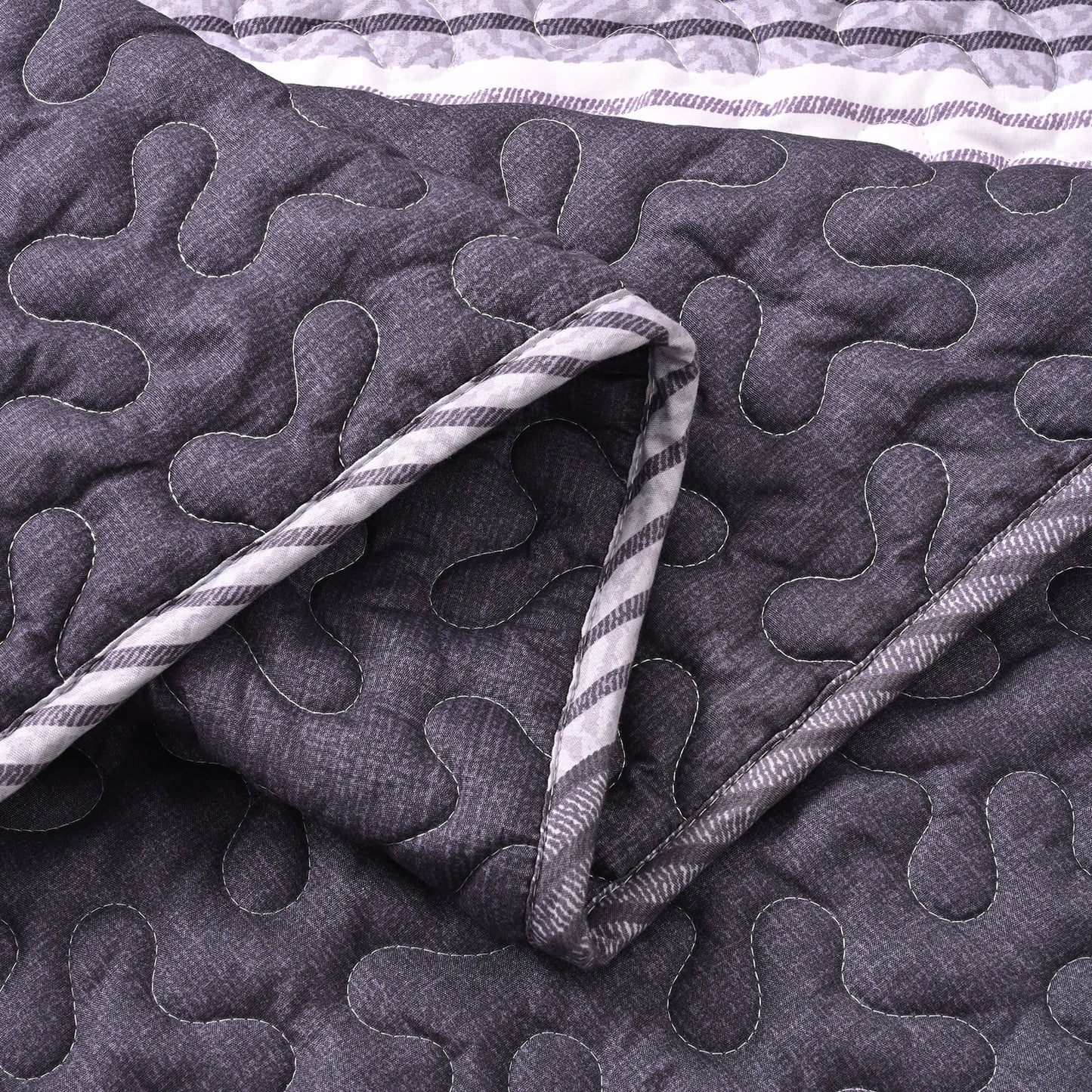 BLEUM CADE 3 Piece Twin Quilt Set with 2 Shams,Purple Gray Lightweight Bedspread for All-Season,Handblock Striped Reversible Quilt Coverlet for Twin Bed