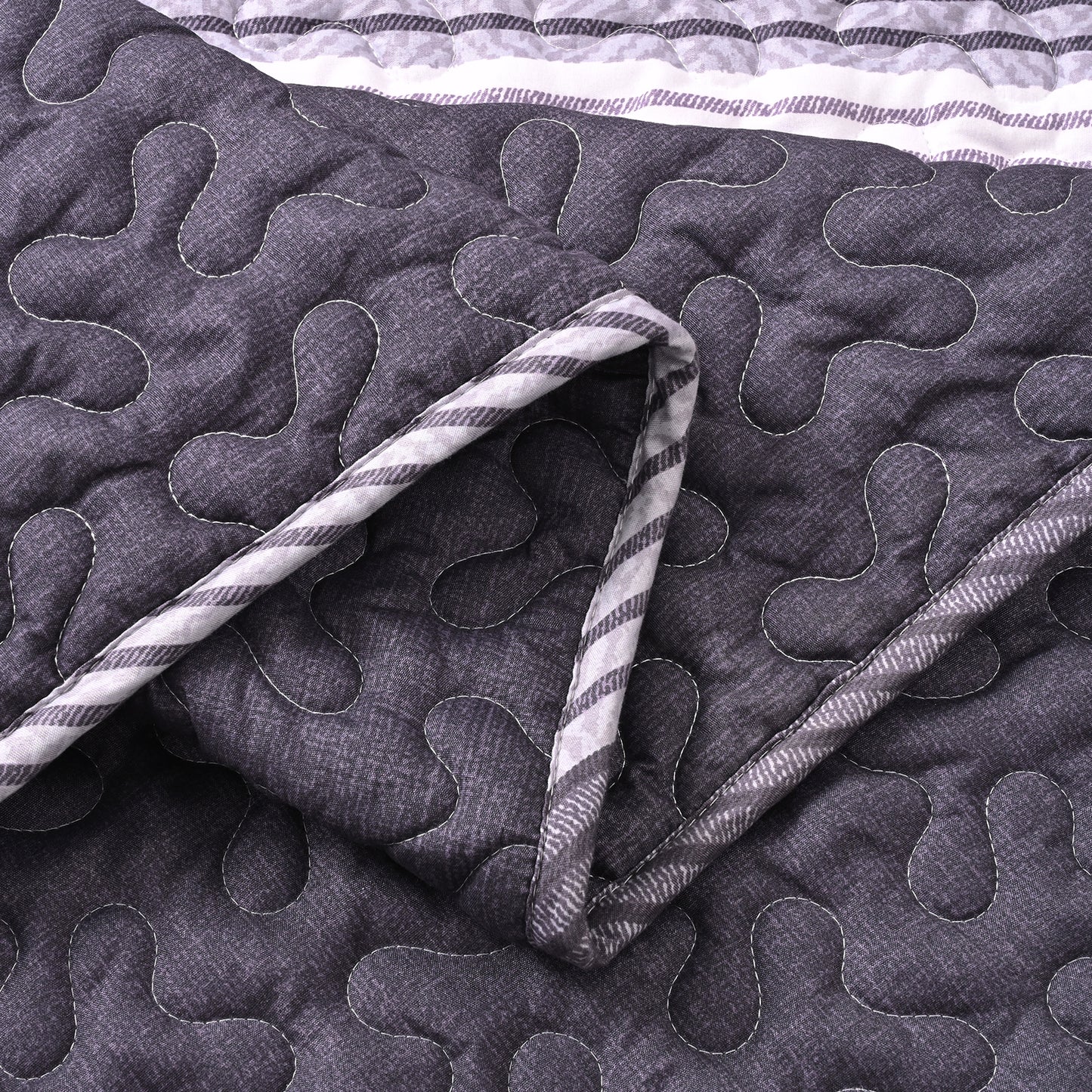 BLEUM CADE 3 Piece Twin Quilt Set with 1 Pillow Shams,Purple Gray Lightweight Bedspread for All-Season,Handblock Striped Reversible Quilt Coverlet for Twin Bed