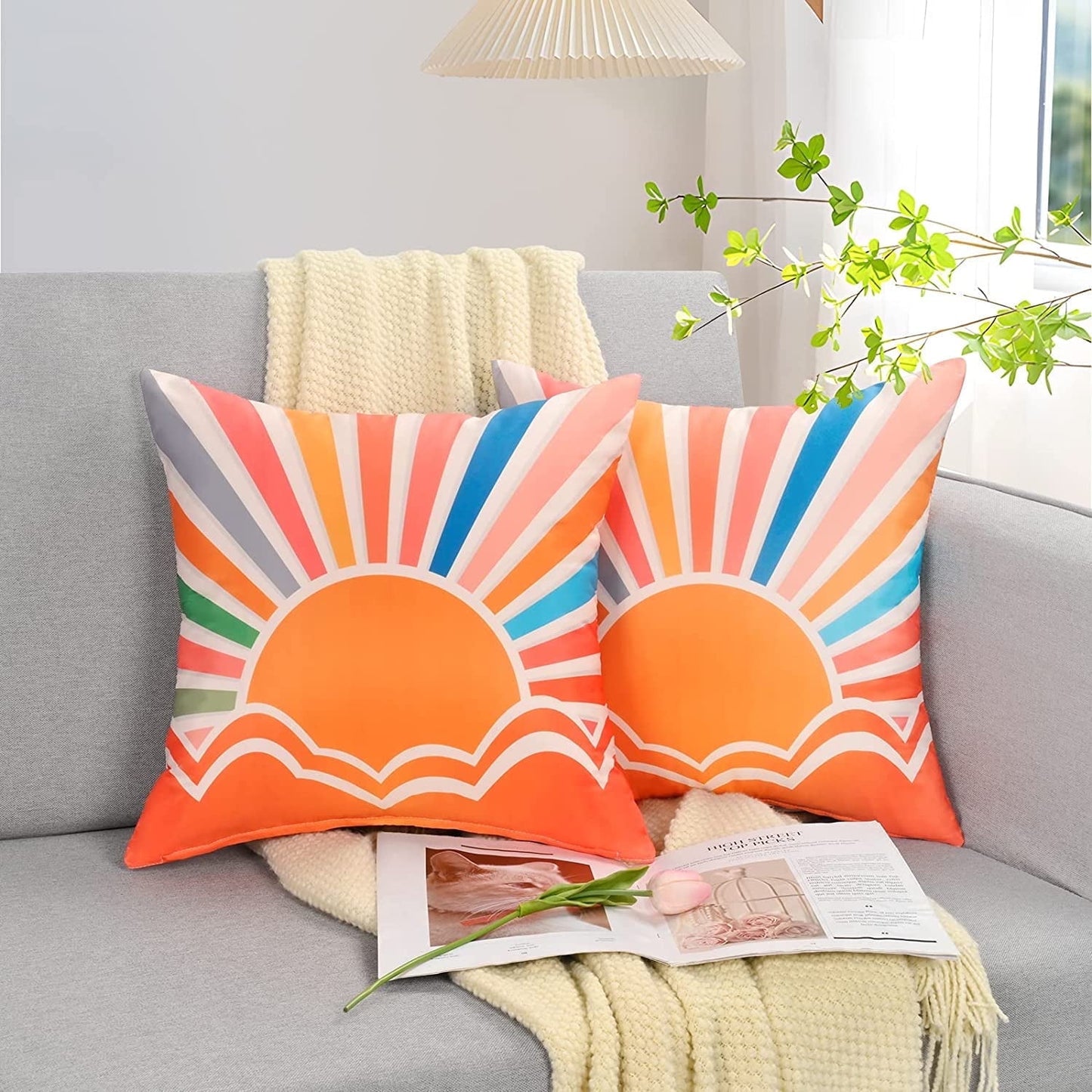 BLEUM CADE Summer Outdoor Pillow Covers 18 x 18 inches,2 Pack,Waterproof,Orange