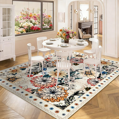 Bleum Cade Floral Area Rugs for Living Room 5x7, Boho Washable Rug, Soft Faux Wool Indoor Rug Carpet for Bedroom, Dining Room,White
