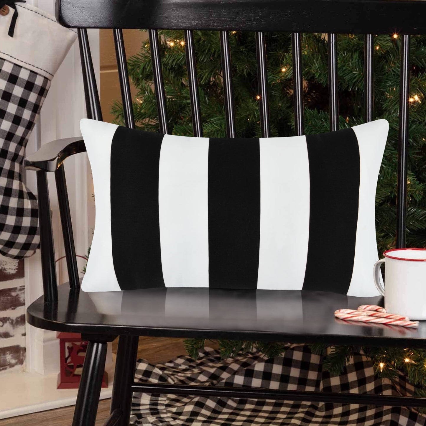 BLEUM CADE Black and White Throw Pillow Cases Set of 2, Outdoor pillows Striped Couch Cushion Cover, Farmhouse Decorative throw Pillow Covers for Home Decor,12"x20"