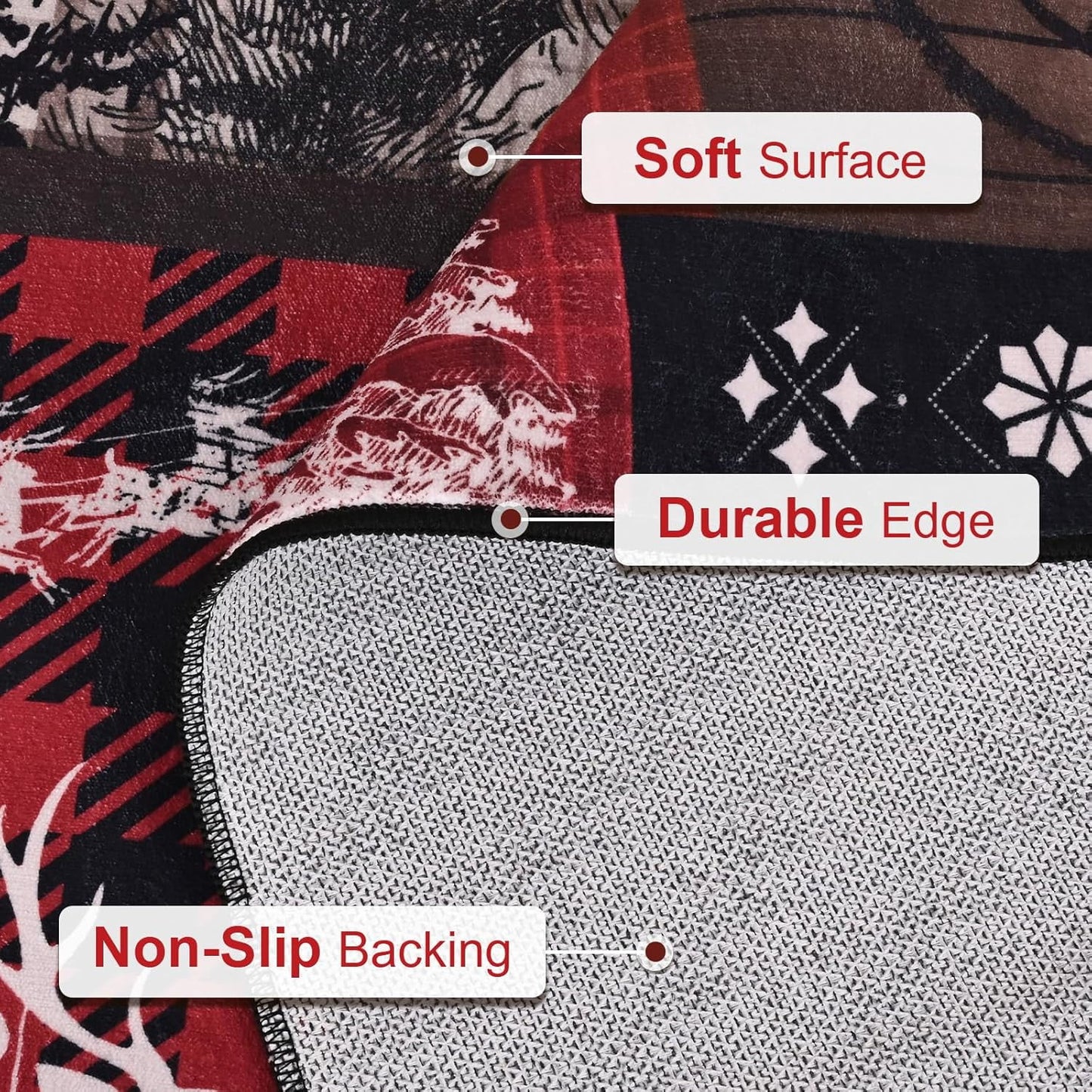 BLEUM CADE Christmas Area Rug 3x5 Rugs for Bedroom,Soft Low Pile Washable Rug,Xmas Tree Snowflake Non Slip Throw Rugs Winter Elk Christmas Carpet for Holiday Decor