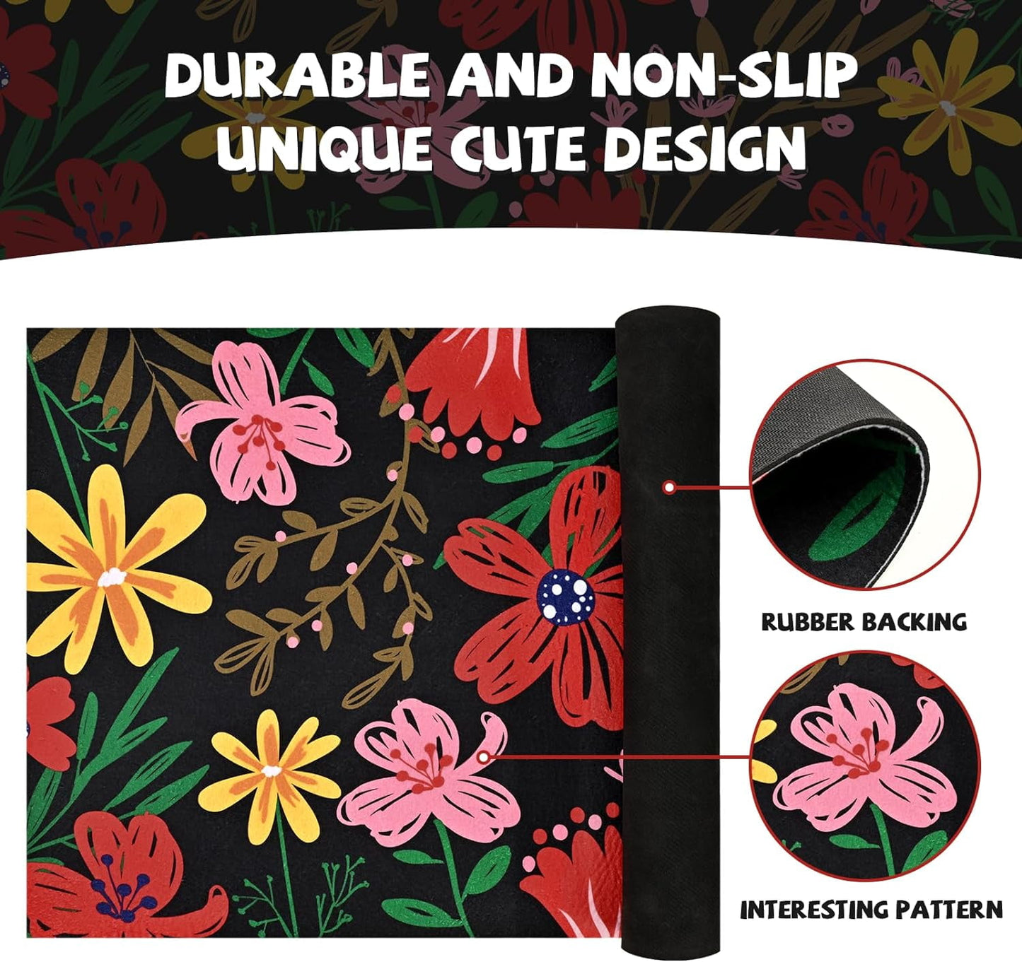BLEUM CADE Summer Floral Door Mats,Low Profile Outdoor Welcome Mats,Non Slip Front Doormats Outdoor,18 x 30 inch