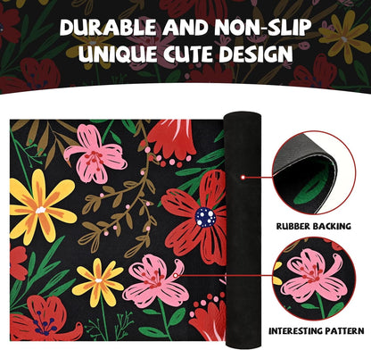 BLEUM CADE Summer Floral Door Mats,Low Profile Outdoor Welcome Mats,Non Slip Front Doormats Outdoor,18 x 30 inch