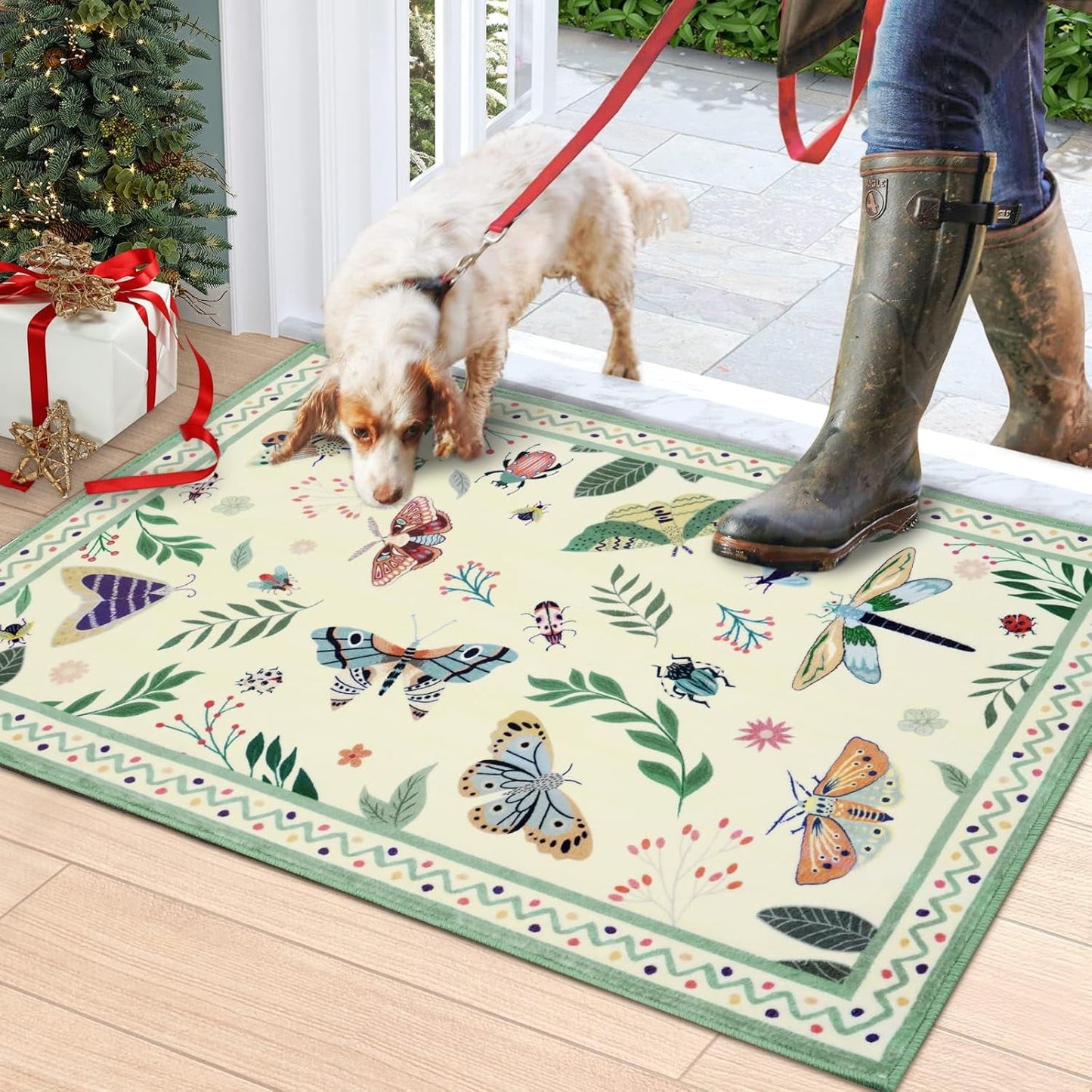 Bleum Cade Boho Floral Area Rugs 2x3 Door Mat Entryway Rug,Machine Washable Foldable Non Slip Outdoor Indoor Welcome Mat,Beige