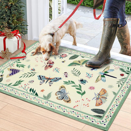 Bleum Cade Boho Floral Area Rugs 2x3 Door Mat Entryway Rug,Machine Washable Foldable Non Slip Outdoor Indoor Welcome Mat,Beige