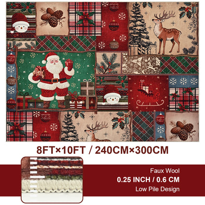 BLEUM CADE Christmas Rug for Bedroom 8x10, Santa Claus Washable Rug for Living Room Non Slip, Large Throw Carpet for Dining Room,Christmas Decorations