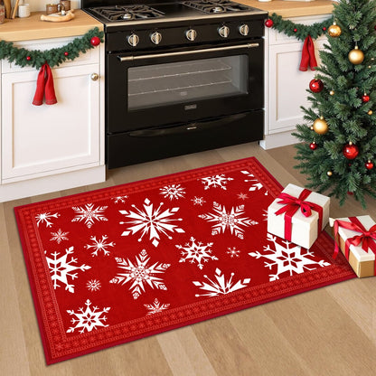Bleum Cade Christmas Snowflake Area Rugs 2x3 Door Mat, Non Slip Washable Entryway Rug Outdoor Indoor Xmas Santa Welcome Mat for Entrance,Red