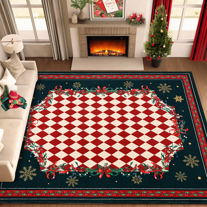 BLEUM CADE 8'x10' Christmas Area Rugs for Living Room, Washable Rugs for Bedroom Dinning Room,Red Checkered Rug Ultra Soft Non Slip Durable Large Carpet Home Decor