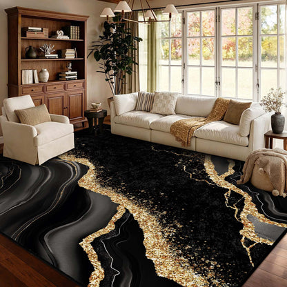 Bleum Cade 9'x12' Area Rugs for Living Room, Washable Rugs Modern Rugs for Bedroom Dinning Room,Marble Abstract Rug Ultra Soft Non Slip Durable Large Carpet Home Decor, Black Gold