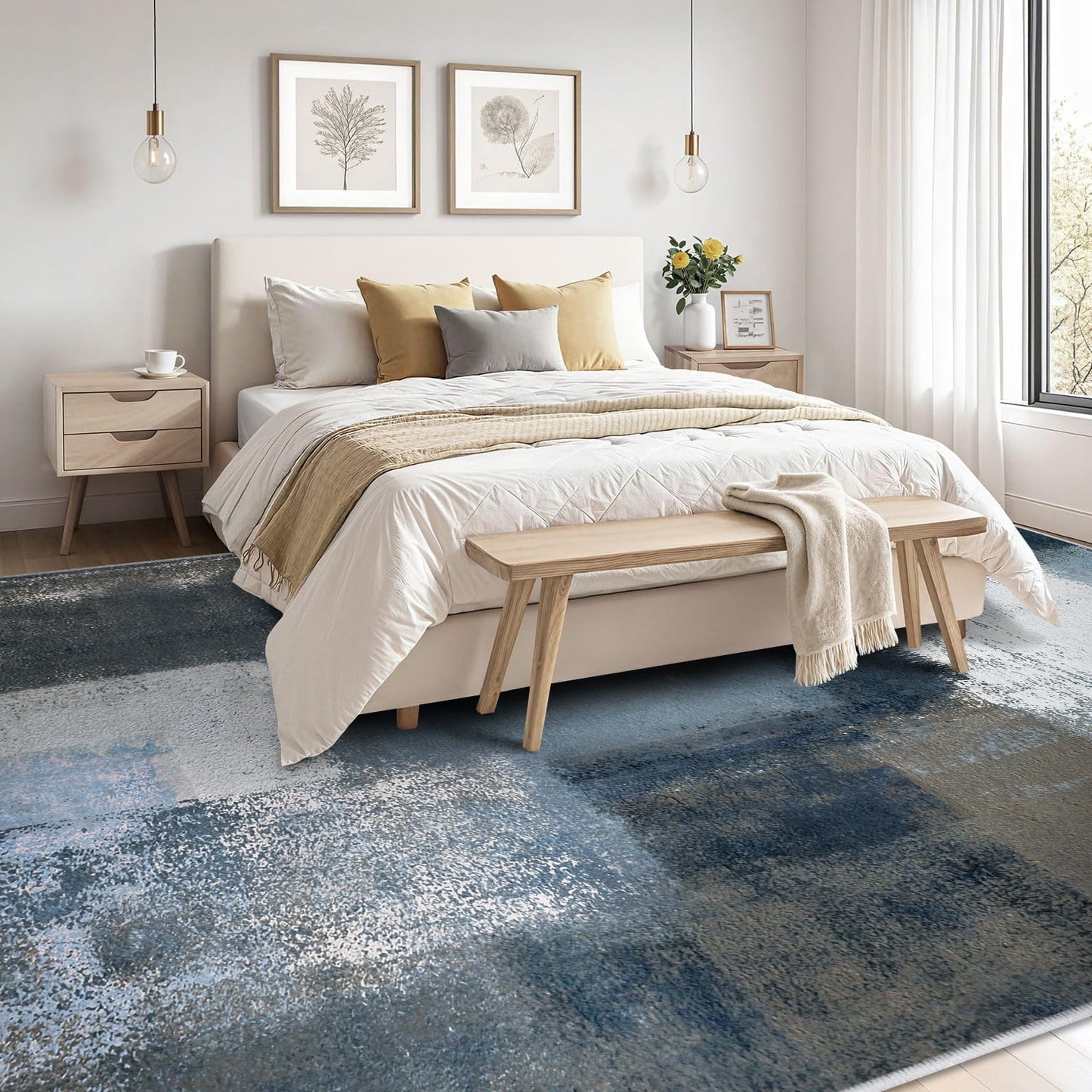 Bleum Cade 8x10 Area Living Room Washable Rug,Large Soft Modern Non Slip Abstract Bedroom Rug,Contemporary Area Rugs for Bathroom,Blue