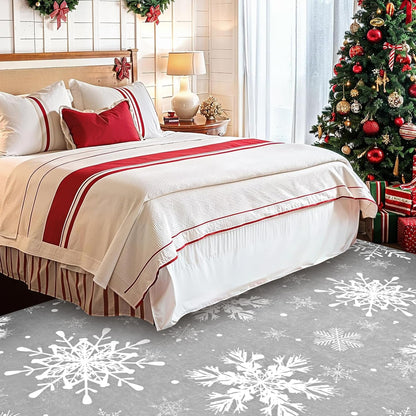 BLEUM CADE Christmas Snowflake Area Rug, Red 8x10 Rug Washable Non Slip, Winter Christmas Rugs for Living Room, Xmas Decor Low Pile Throw Rug Carpet