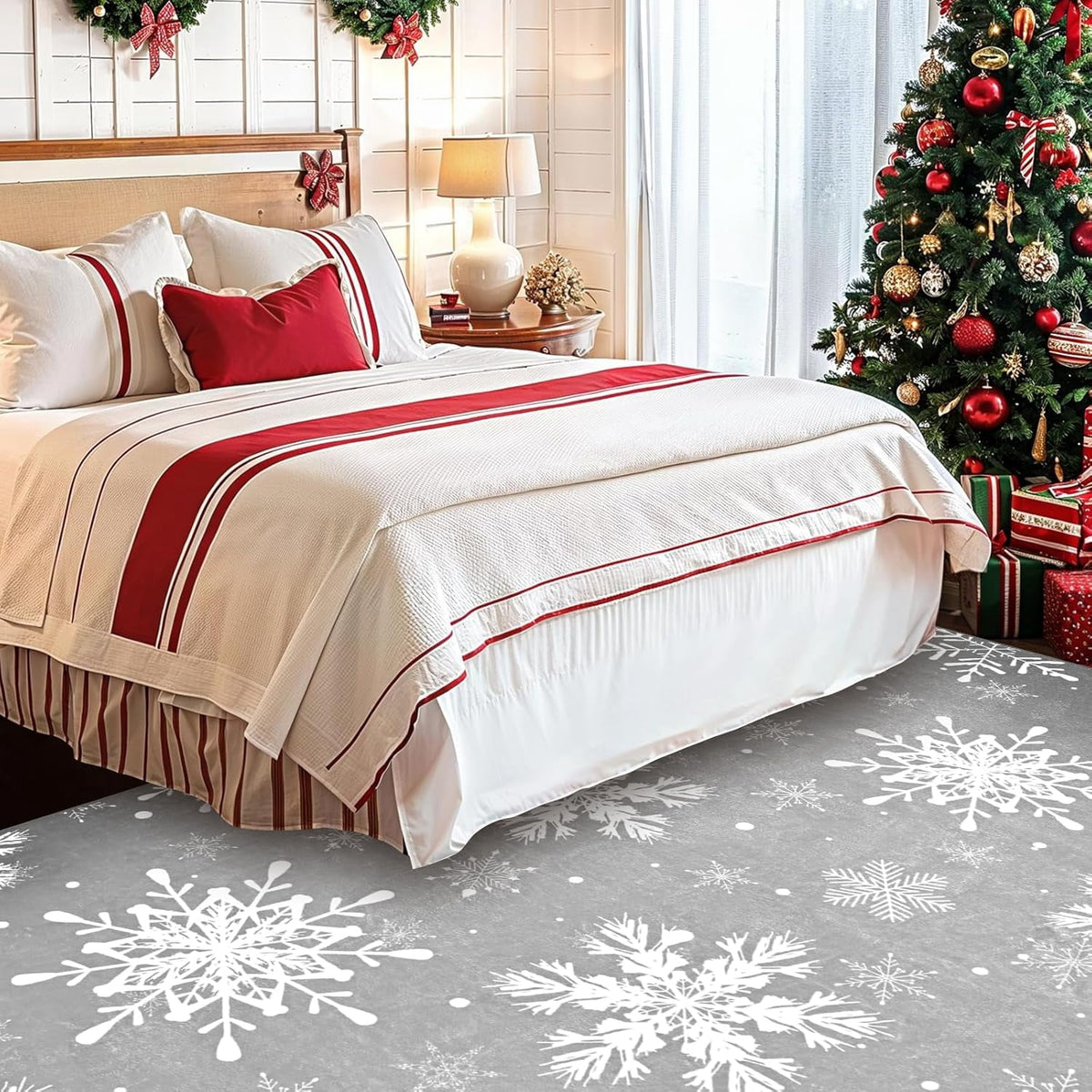BLEUM CADE Christmas Snowflake Area Rug, Gray 3x5 Rug Washable Non Slip, Winter Christmas Rugs for Living Room,Xmas Decor Low Pile Throw Rug Carpet
